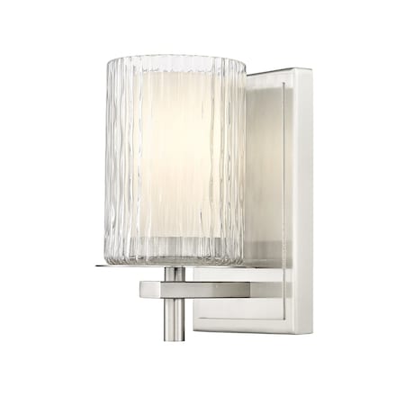 Z-Lite Grayson Wall Sconce, 1-Light, 4.75in W x 5.75in L x 8.25in H, Brushed Nickel/Clear + Etched Opal 1949-1S-BN